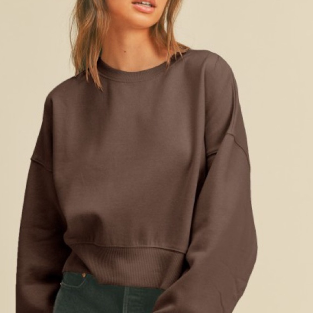 Brown Cropped Essential Sweatshirt - Picture 2 of 3